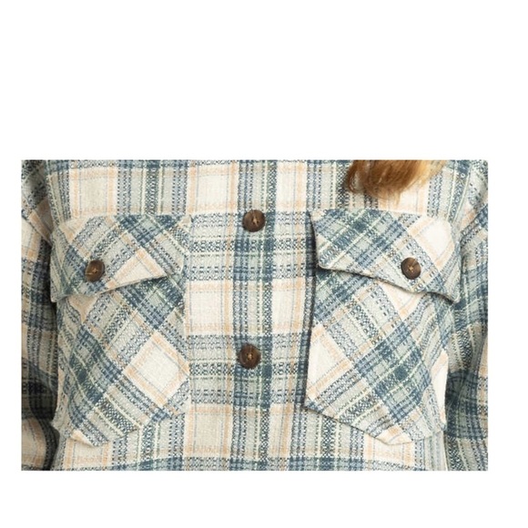 Women's Boston Traders XXL 20 - 22 Button Shirt Jacket Shacket Plaid Teal Blue - Picture 7 of 9